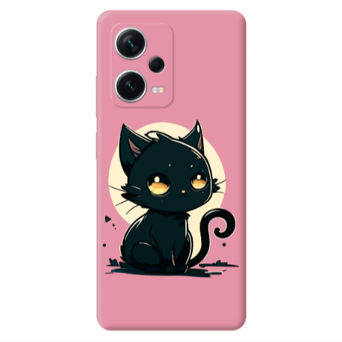 Xiaomi Poco X5 Black Cat Pink Colored Silicone TPU Θήκη