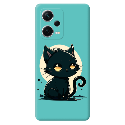 Xiaomi Poco X5 Black Cat Turquoise Colored Silicone TPU Θήκη
