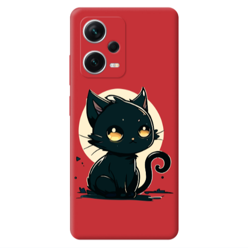 Xiaomi Poco X5 Black Cat Red Colored Silicone TPU Θήκη