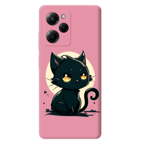 Xiaomi Poco X5 Pro Black Cat Pink Colored Silicone TPU Θήκη