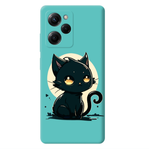 Xiaomi Poco X5 Pro Black Cat Turquoise Colored Silicone TPU Θήκη