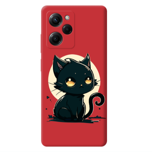 Xiaomi Poco X5 Pro Black Cat Red Colored Silicone TPU Θήκη