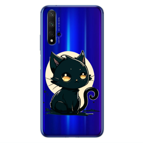Huawei Nova 5 T Black Cat Transparent Silicone TPU Θήκη