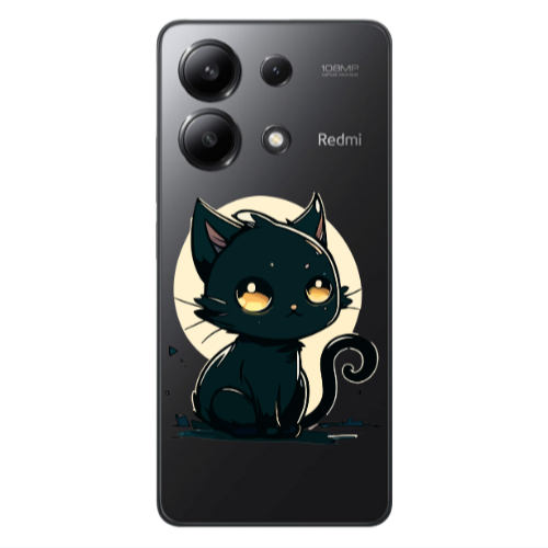 Xiaomi Redmi Note 13 4G Black Cat Transparent Silicone TPU Θήκη