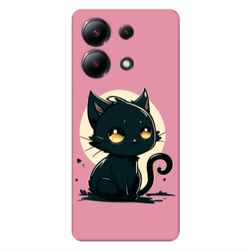 Xiaomi Redmi Note 13 4G Black Cat Pink Colored Silicone TPU Θήκη