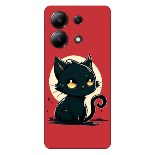 Xiaomi Redmi Note 13 4G Black Cat Red Colored Silicone TPU Θήκη