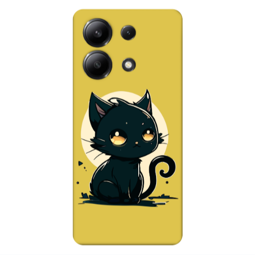 Xiaomi Redmi Note 13 4G Black Cat Yellow Colored Silicone TPU Θήκη