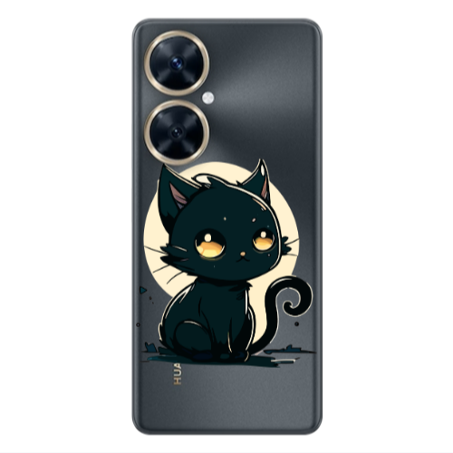 Huawei Nova 11i Black Cat Transparent Silicone TPU Θήκη