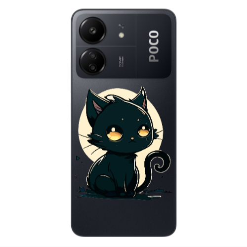 Xiaomi Poco C65 Black Cat Transparent Silicone TPU Θήκη
