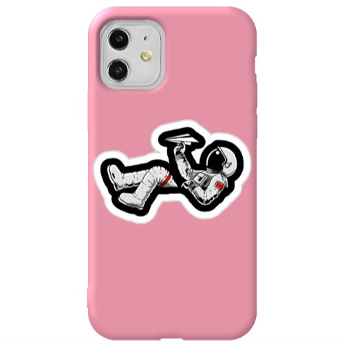 Apple iPhone 11  Astronaut flies a plane Pink Colored Silicone TPU Θήκη