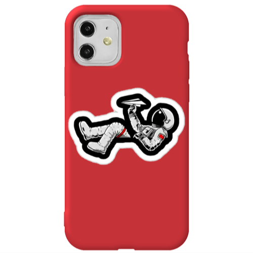 Apple iPhone 11  Astronaut flies a plane Red Colored Silicone TPU Θήκη
