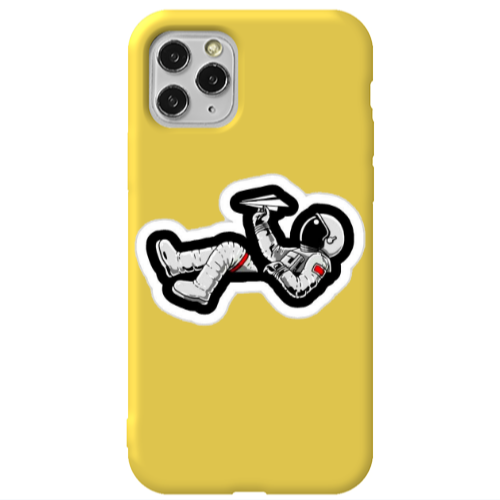Apple iPhone 11 Pro Astronaut flies a plane Yellow Colored Silicone TPU Θήκη