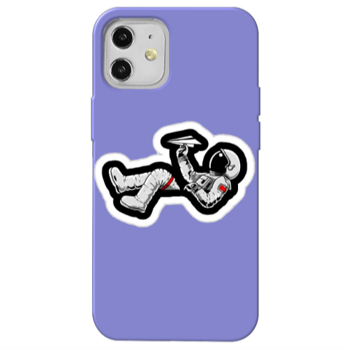 Apple iPhone 12 Astronaut flies a plane Purple Colored Silicone TPU Θήκη