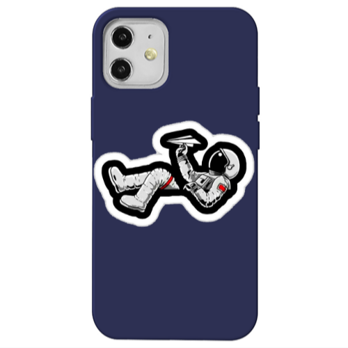 Apple iPhone 12 Astronaut flies a plane Dark blue Colored Silicone TPU Θήκη