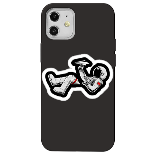 Apple iPhone 12 Astronaut flies a plane Black Colored Silicone TPU Θήκη