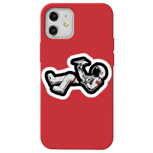 Apple iPhone 12 Astronaut flies a plane Red Colored Silicone TPU Θήκη