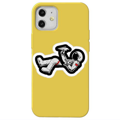 Apple iPhone 12 Astronaut flies a plane Yellow Colored Silicone TPU Θήκη