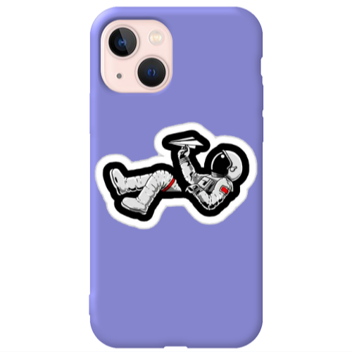 Apple iPhone 13 Astronaut flies a plane Purple Colored Silicone TPU Θήκη