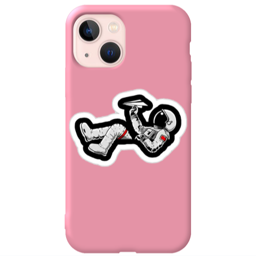 Apple iPhone 13 Astronaut flies a plane Pink Colored Silicone TPU Θήκη