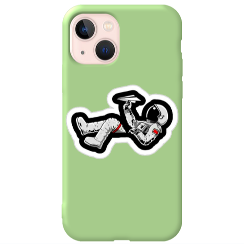 Apple iPhone 13 Astronaut flies a plane Light Green Colored Silicone TPU Θήκη