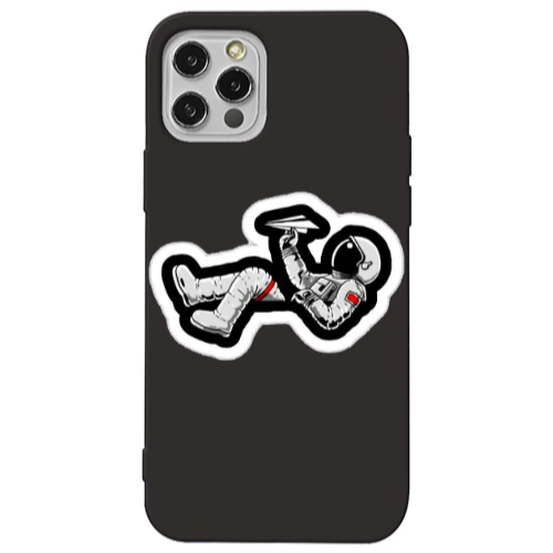 Apple iPhone 12 Pro Astronaut flies a plane Black Colored Silicone TPU Θήκη