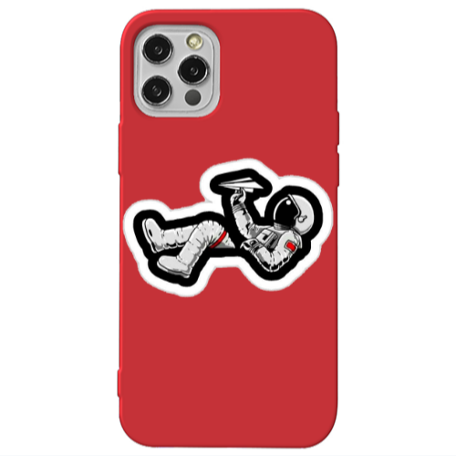 Apple iPhone 12 Pro Astronaut flies a plane Red Colored Silicone TPU Θήκη
