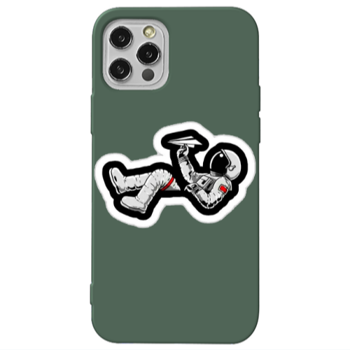 Apple iPhone 12 Pro Astronaut flies a plane Dark Green Colored Silicone TPU Θήκη