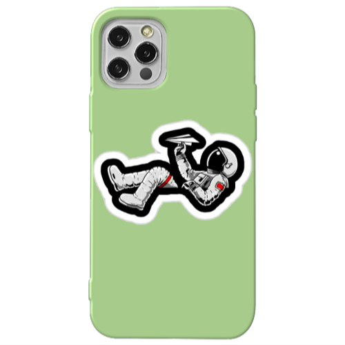 Apple iPhone 12 Pro Astronaut flies a plane Light Green Colored Silicone TPU Θήκη