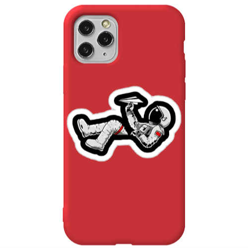 Apple iPhone 11 Pro Max Astronaut flies a plane Red Colored Silicone TPU Θήκη