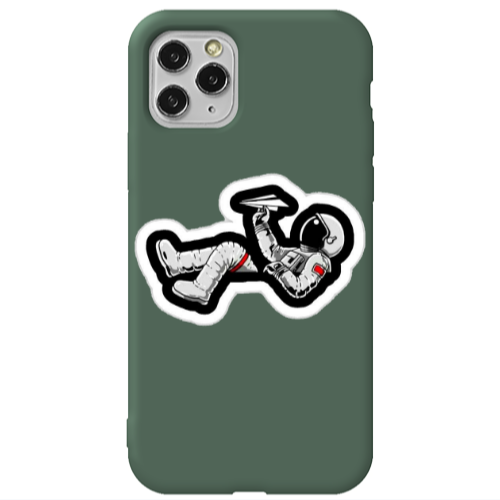 Apple iPhone 11 Pro Max Astronaut flies a plane Dark Green Colored Silicone TPU Θήκη
