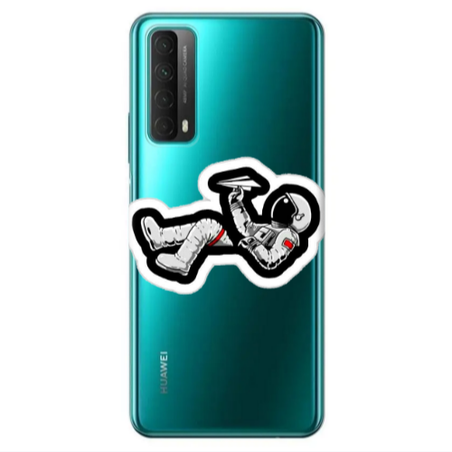 Huawei P Smart 2021 Astronaut flies a plane Transparent Silicone TPU Θήκη