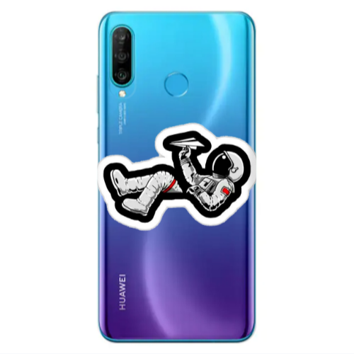 Huawei P30 Lite Astronaut flies a plane Transparent Silicone TPU Θήκη
