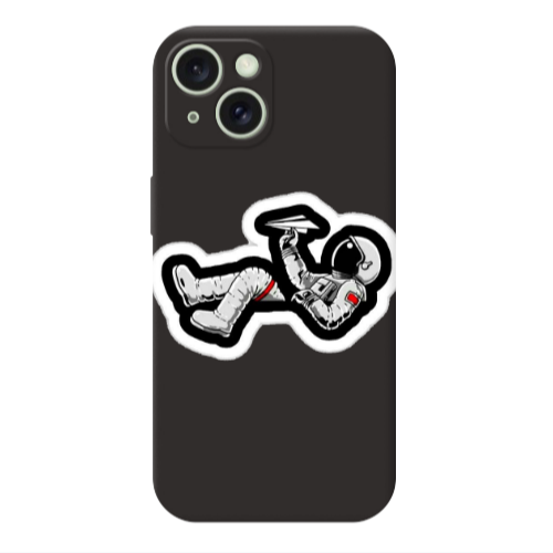 Apple iPhone 15 Astronaut flies a plane Black Colored Silicone TPU Θήκη