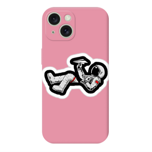 Apple iPhone 15 Plus Astronaut flies a plane Pink Colored Silicone TPU Θήκη