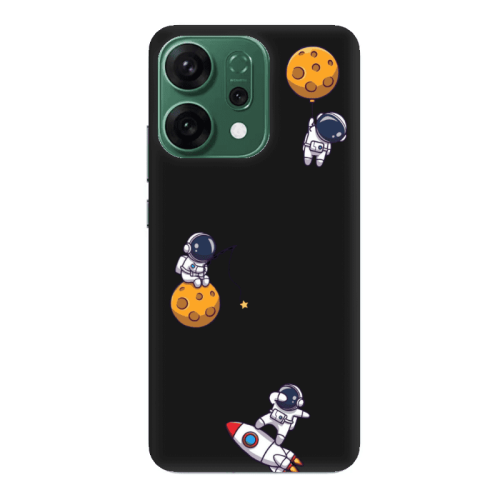 Oppo RENO 14 Cute astronauts Black Colored Silicone TPU Θήκη