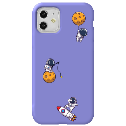 Apple iPhone 11  Cute astronauts Purple Colored Silicone TPU Θήκη