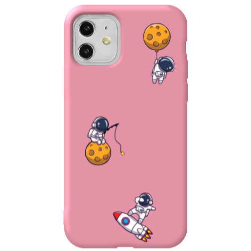 Apple iPhone 11  Cute astronauts Pink Colored Silicone TPU Θήκη
