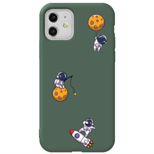 Apple iPhone 11  Cute astronauts Dark Green Colored Silicone TPU Θήκη