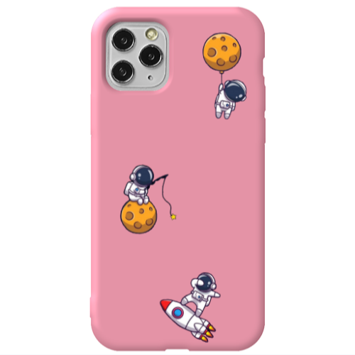 Apple iPhone 11 Pro Cute astronauts Pink Colored Silicone TPU Θήκη