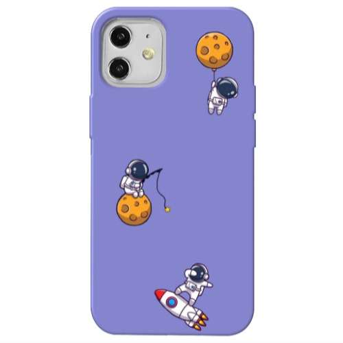 Apple iPhone 12 Cute astronauts Purple Colored Silicone TPU Θήκη