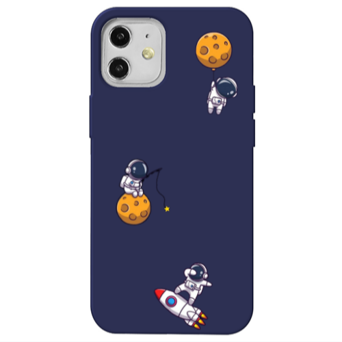 Apple iPhone 12 Cute astronauts Dark blue Colored Silicone TPU Θήκη