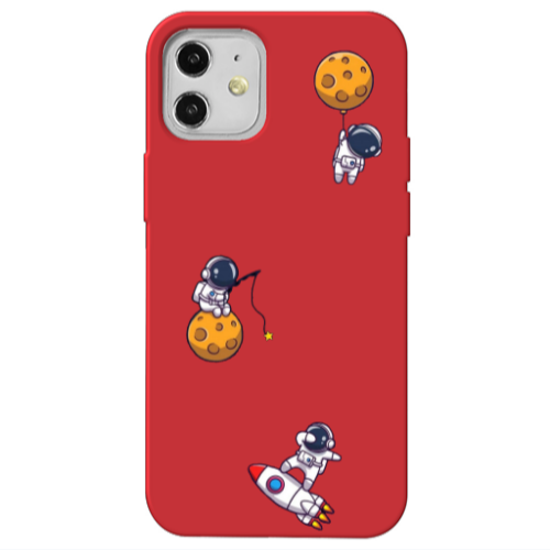 Apple iPhone 12 Cute astronauts Red Colored Silicone TPU Θήκη