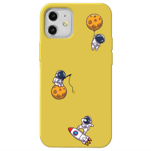 Apple iPhone 12 Cute astronauts Yellow Colored Silicone TPU Θήκη