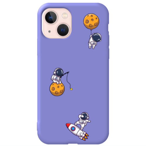 Apple iPhone 13 Cute astronauts Purple Colored Silicone TPU Θήκη