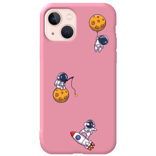 Apple iPhone 13 Cute astronauts Pink Colored Silicone TPU Θήκη