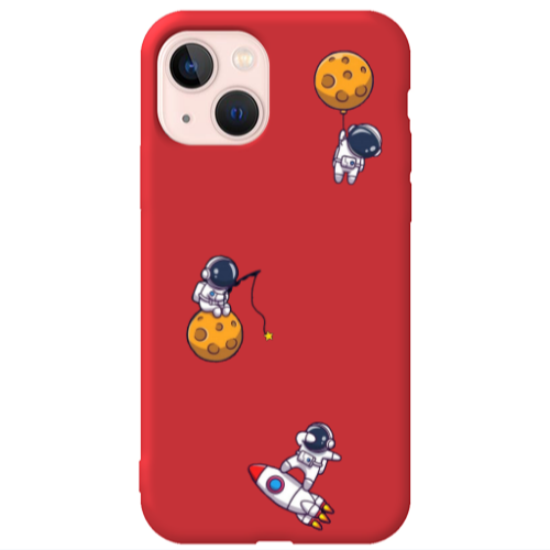 Apple iPhone 13 Cute astronauts Red Colored Silicone TPU Θήκη