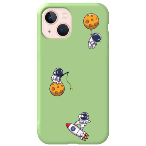 Apple iPhone 13 Cute astronauts Light Green Colored Silicone TPU Θήκη