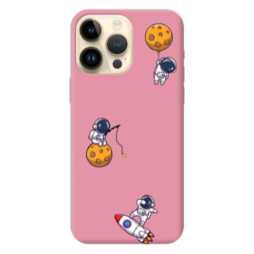 Apple iPhone 13 Pro Max Cute astronauts Pink Colored Silicone TPU Θήκη