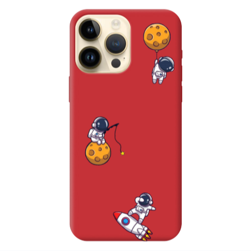 Apple iPhone 13 Pro Max Cute astronauts Red Colored Silicone TPU Θήκη