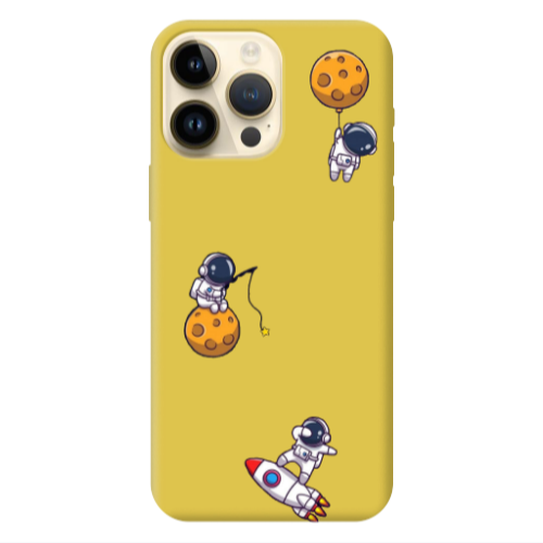Apple iPhone 13 Pro Max Cute astronauts Yellow Colored Silicone TPU Θήκη